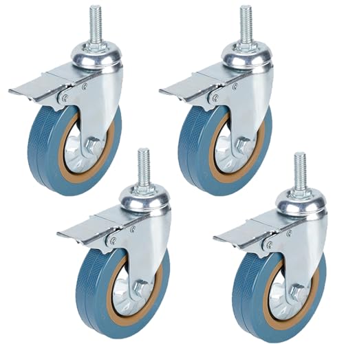 ネジ式ライトグレー接着剤キャスター、プレートキャスター、キャスター 、ネジ式 静音 旋回車輪 、ゴムキャスター、高荷重、強い耐衝撃性、スムーズで安全、取り付けが簡単、360°回転可能で省エネ。産業機器、工場、機械設備、電気厨房機器、サービストレーラー、棚陳列ラック、物流機器などの分野に適しています。(Swivel Brake,4in)